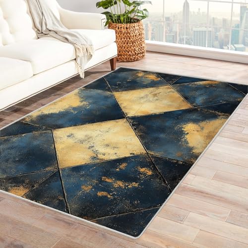 IEPOZWA 3D Design Teppich für Flur Bodenfliesenmuster Waschbar, Schnelltrocknend, Weiche Textur, Für Wohnraum, Büro, Küche, Langlebig(Blau)-90x150cm von IEPOZWA