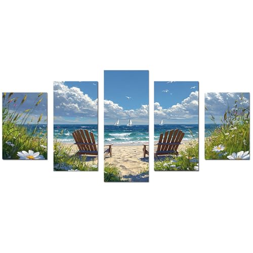 IEPOZWA 5er-Satz Moderne Bilder Natur Boho, Freizeit am Strand Wandbilder Wohnzimmer - Natürliche Landschaft Deko - Schlafzimmer Küche Kunstdruck Wanddeko - 100x150cm Ungerahmt(weiß) von IEPOZWA