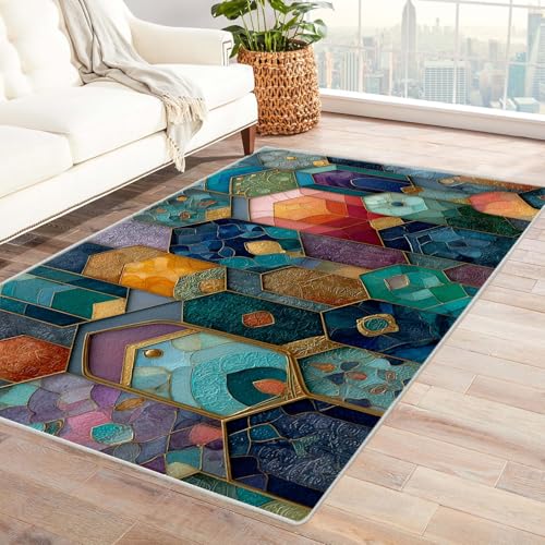 IEPOZWA Abstrakter Teppich für Innenräume Goldkante Mit Kurzem Flor, Waschbar, Weich, Für Häufige Nutzung, Indoor, Vielseitig(Farbe)-240x300cm von IEPOZWA
