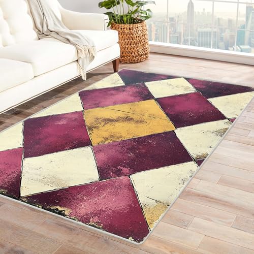 IEPOZWA Abstrakter Teppich mit Geometrischem 3D Design Ziegelmuster Teenager Junge Graffiti Teppiche rutschfeste Bodenmatte FußMatten Wohnzimmer Dekor Waschbar(Weiß)-90x120cm von IEPOZWA
