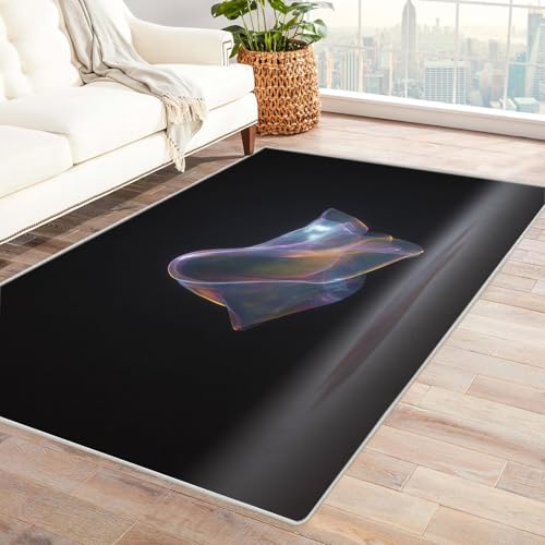 IEPOZWA Abstrakter Wellenteppich in Lebhaften Farben 3D Waschmaschinengeeignet, Schnelltrocknend, Weich, Staubabweisend(Blau)-60x90cm von IEPOZWA