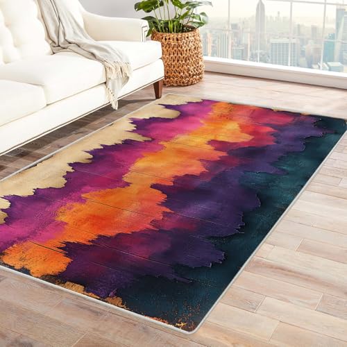 IEPOZWA Abstrakter Wellenteppich in Lebhaften Farben Holzmaserung Unverzichtbare FußMatte FüR Teenager Und Kinder Wohnzimmer, Geeignet FüR Schlafzimmer E-Sport Zimmer(Farbe)-150x180cm von IEPOZWA