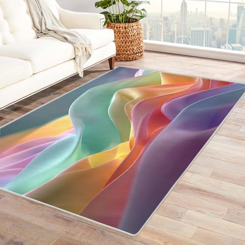 IEPOZWA Abstrakter Wellenteppich in Lebhaften Farben Seide rutschfest waschbar strapazierfähig für Wohnzimmer Schlafzimmer Büro Flur Esszimmer(Orange)-90x120cm von IEPOZWA