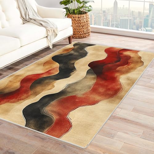 IEPOZWA Abstrakter Wellenteppich in Lebhaften Farben Wolke Unverzichtbare FußMatte FüR Teenager Und Kinder Wohnzimmer, Geeignet FüR Schlafzimmer E-Sport Zimmer(Rot)-180x270cm von IEPOZWA