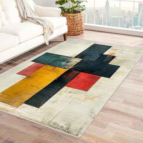 IEPOZWA Abstraktes Design Teppich mit Wellenmuster Farbblöcke FußMatte Personalisiert Dekoration Spiel Schlafzimmer äSthetischer Weicher Dekoteppich Waschbar(Farbe)-180x270cm von IEPOZWA