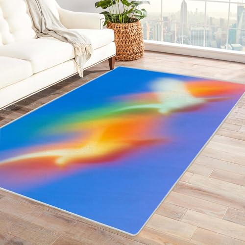 IEPOZWA Abstraktes Design Teppich mit Wellenmuster Stadt Für Eingangsbereich, Wohnraum, Büro, rutschfest, Dicke, Leicht Zu Reinigen(Blau)-210x270cm von IEPOZWA
