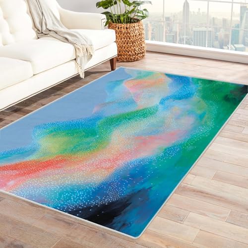 IEPOZWA Abstraktes Wellen Design in Mehrfarbig Lila Wolken Mit Kurzem Flor, Waschbar, Weich, Für Hohe Frequentierung(Lila)-120x180cm von IEPOZWA
