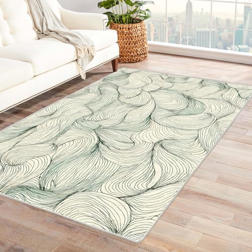 IEPOZWA Abstraktes Wellen Design in Mehrfarbig Linien Für Wohnzimmer, Schlafzimmer, Küche, Anti-Rutsch Rückseite, Dicke, Langlebig(Weiß)-180x270cm von IEPOZWA