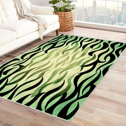 IEPOZWA Abstraktes Wellen Design in Mehrfarbig Pflanzen Mit Kurzem Flor, Waschbar, Weich, Staubresistent, Für Hohe Frequentierung(Grün)-60x90cm von IEPOZWA