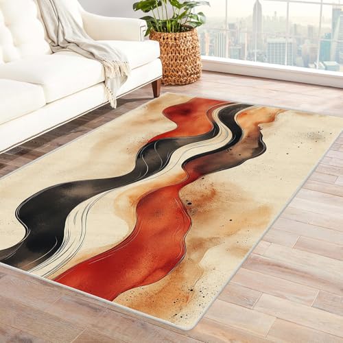 IEPOZWA Abstraktes Wellenmuster Teppich in Mehrfarbig Wolke Teenager Junge Graffiti Teppiche rutschfeste Bodenmatte FußMatten Wohnzimmer Dekor Waschbar(Weiß)-60x90cm von IEPOZWA