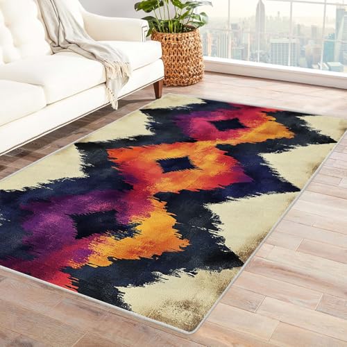 IEPOZWA Bohemian Ikat Ethno Muster Teppich Dicke Bunte Sterne Wasserfest schnell trocknend Outdoor geeignet für Garten Partyzelt Camping Boot(Multi)-210x270cm von IEPOZWA