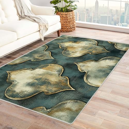 IEPOZWA Boho Chic Ikat Teppich Modern Vintage Look Blau Grün Wasserfest schnell trocknend Outdoor geeignet für Garten Partyzelt Camping Boot(Green)-90x120cm von IEPOZWA