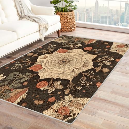 IEPOZWA Boho Ikat Abstrakt Teppich Künstlerisch Individuell Braune Kunst Wasserfest schnell trocknend Outdoor geeignet für Garten Partyzelt Camping Boot(Brown)-150x180cm von IEPOZWA