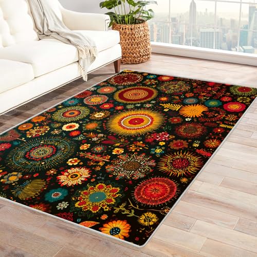 IEPOZWA Cartoon-Inspirierte Abstrakte Teppiche Lass Hundert Blumen BlüHen Für Wohnzimmer, Schlafzimmer, Büro, Flur, Küche, Anti-Rutsch Rückseite, Dicke(Dunkelgrün)-90x150cm von IEPOZWA