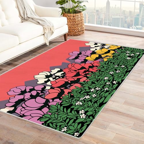 IEPOZWA Elegant Schlichter Pflanzenteppich Blumen Für Eingangsbereich, Wohnbereich, Arbeitszimmer, Dicke, rutschfest, Leicht Zu Reinigen(Mehrfarbig)-90x150cm von IEPOZWA