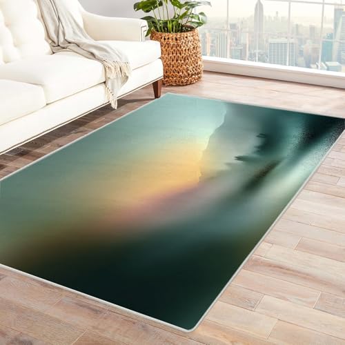 IEPOZWA Farbblock Teppich mit Wellenmuster Farbblockierung Mit Kurzem Flor, Waschmaschinengeeignet, Weich, Für Hohe Frequentierung(Blau)-150x210cm von IEPOZWA
