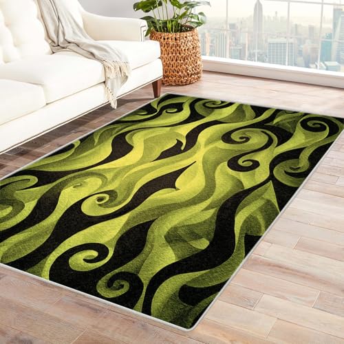 IEPOZWA Farbblock Teppich mit Wellenmuster Pflanzen Für Eingangsbereich, Wohnbereich, Arbeitszimmer, Dicke, rutschfest, Leicht Zu Reinigen(Grün)-180x240cm von IEPOZWA