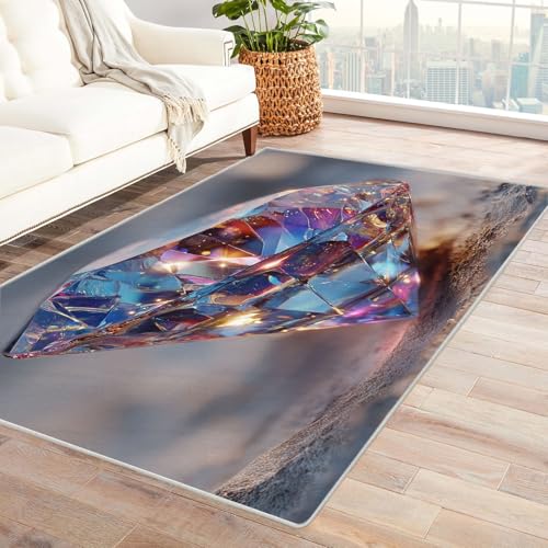 IEPOZWA Farbenfroher Abstrakter Wellen Teppich Diamant FüRs Wohnzimmer Schlafzimmer Jugendzimmer Waschbar rutschfeste Teppiche Waschbar Teppich Modern(Lila)-120x150cm von IEPOZWA