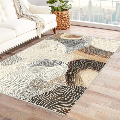 IEPOZWA Farbenfrohes Abstraktes Wellen Design Teppich Holzmaserung Für Wohnzimmer, Esszimmer, Schlafzimmer, Anti-Rutsch Basis, Dicke, Robust(Weiß)-210x270cm von IEPOZWA