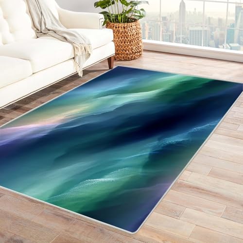 IEPOZWA Farbenfrohes Abstraktes Wellen Design Teppich Linien Für Wohnzimmer, Esszimmer, Schlafzimmer, Anti-Rutsch Basis, Dicke, Robust(Blau)-120x180cm von IEPOZWA