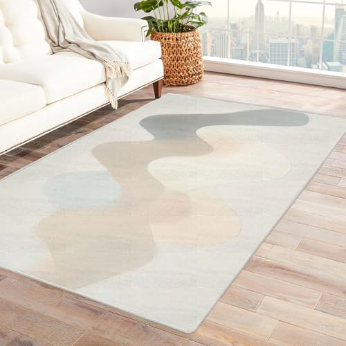 IEPOZWA Farbenfrohes Abstraktes Wellen Design Teppich Linien Mit Kurzem Flor, Waschmaschinengeeignet, Weich, Für Häufige Nutzung, Indoor, Vielseitig(Weiß)-150x210cm von IEPOZWA