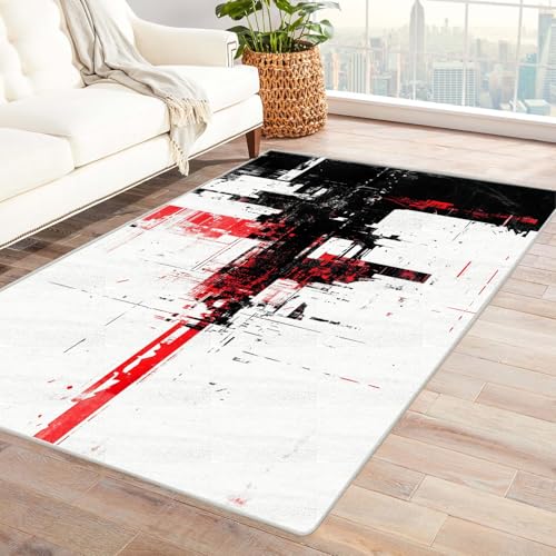 IEPOZWA Farbenfrohes Abstraktes Wellen Design Teppich Schwarze Blöcke Für Wohnzimmer, Esszimmer, Schlafzimmer, Anti-Rutsch Basis, Dicke, Robust(Schwarz)-90x120cm von IEPOZWA