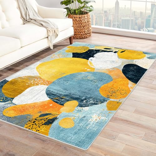 IEPOZWA Farbenfrohes Abstraktes Wellen Design Teppich Textur des Stoffes Mit Kurzem Flor, Waschmaschinengeeignet, Weich, Für Häufige Nutzung, Indoor, Vielseitig(Weiß)-120x150cm von IEPOZWA