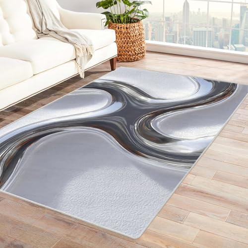 IEPOZWA FlüSsigkeit rutschfeste Waschbare Matte für Wohnzimmer Büro Schlafzimmer Hochbelastbar(Silber)-90x150cm von IEPOZWA