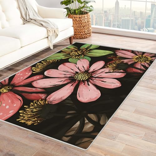 IEPOZWA Frischer Pflanzenteppich mit kreativem Design Blumen Unverzichtbare FußMatte FüR Teenager Und Kinder Wohnzimmer, Geeignet FüR Schlafzimmer E-Sport Zimmer(Rosa)-120x180cm von IEPOZWA