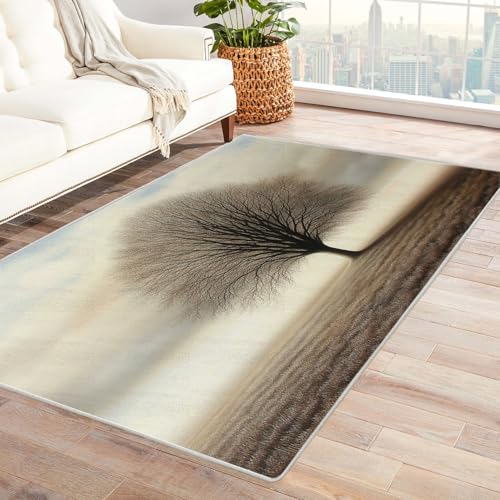 IEPOZWA Garten- und Waldmotiv Teppich mit weichem Flor Großer Baum Für Wohnzimmer, Esszimmer, Schlafzimmer, Anti-Rutsch Basis, Dicke, Pflegeleicht, Robust(Blau)-90x120cm von IEPOZWA
