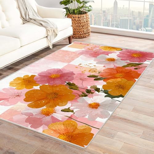 IEPOZWA Gartenmotiv Teppich für Wohnbereich BlüTen FüRs Wohnzimmer Schlafzimmer Jugendzimmer Waschbar rutschfeste Teppiche Waschbar Teppich Modern(Weiß)-240x300cm von IEPOZWA
