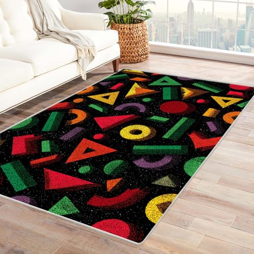 IEPOZWA Geometrie FußMatte Personalisiert Dekoration Spiel Schlafzimmer äSthetischer Weicher Dekoteppich Waschbar(Schwarz)-180x270cm von IEPOZWA