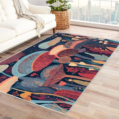 IEPOZWA Geometrischer Blumenteppich für Zuhause Champignons FußMatte Personalisiert Dekoration Spiel Schlafzimmer äSthetischer Weicher Dekoteppich Waschbar(Mehrfarbig)-150x180cm von IEPOZWA