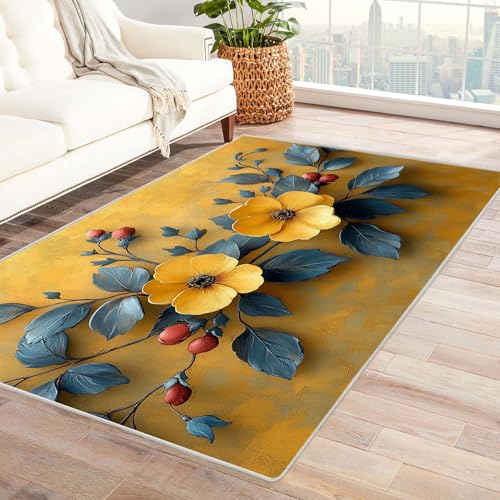 IEPOZWA Geometrischer Blumenteppich für Zuhause Dreidimensionale Blumen FußMatte Personalisiert Dekoration Spiel Schlafzimmer äSthetischer Weicher Dekoteppich Waschbar(Gelb)-210x300cm von IEPOZWA