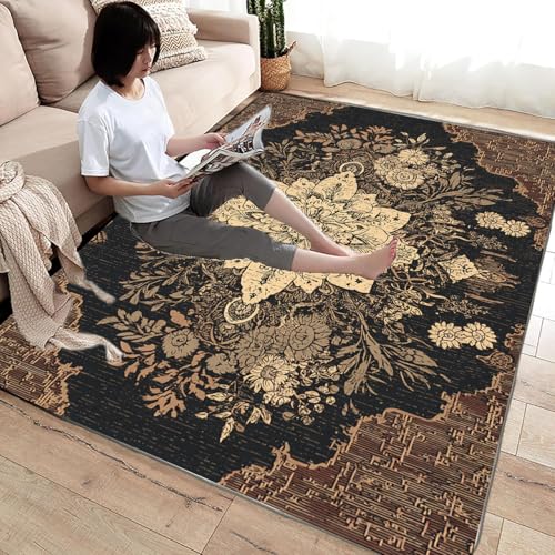 IEPOZWA Ikat Boho Teppich Design Braune Kunst Dicke weiche Unterlage für Musikzimmer Spielzimmer Teenager Zimmer(Brown)-240x300cm von IEPOZWA