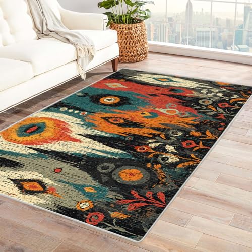 IEPOZWA Ikat Boho Teppich Persisches Design Hohe Sättigung Wasserfest schnell trocknend Outdoor geeignet für Garten Partyzelt Camping Boot(Multi)-150x240cm von IEPOZWA