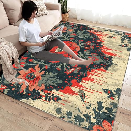 IEPOZWA Ikat Boho Vintage Teppich Design Hohe Sättigung rutschfeste Waschbare Matte für Wohnzimmer Büro Schlafzimmer Hochbelastbar(Multi)-90x150cm von IEPOZWA