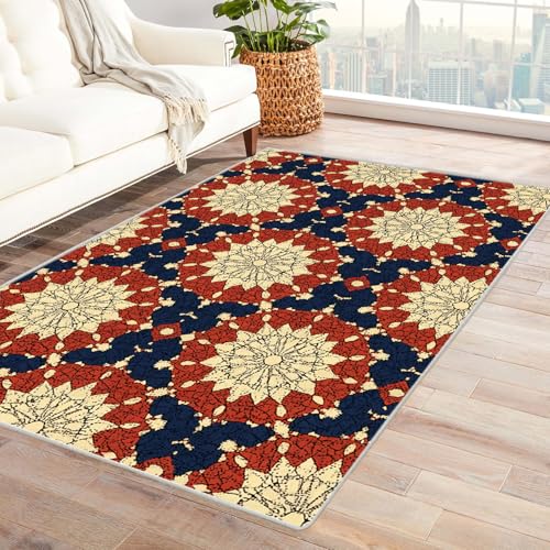 IEPOZWA Künstlerischer Abstrakter Wohnzimmerteppich Geometrische Blumen FußMatte Personalisiert Dekoration Spiel Schlafzimmer äSthetischer Weicher Dekoteppich Waschbar(Rot)-210x270cm von IEPOZWA