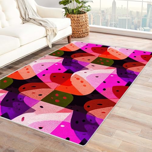 IEPOZWA Künstlerischer Abstrakter Wohnzimmerteppich Wassermelone FußMatte Personalisiert Dekoration Spiel Schlafzimmer äSthetischer Weicher Dekoteppich Waschbar(Rosa)-150x210cm von IEPOZWA