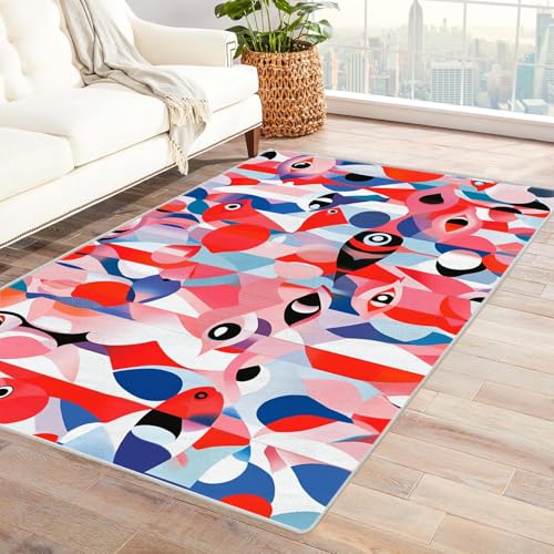 IEPOZWA Künstlerischer Teppich Mit Surrealem Design Abstrakter Vogel Mit Kurzem Flor, Waschbar, Weich, Staubresistent, Für Hohe Frequentierung(Pink)-180x270cm von IEPOZWA