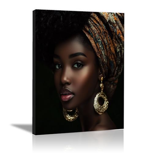 IEPOZWA Leinwand Bilder mit afrikanischer schwarzer Frau, schwarz gold frau schwarze Frau Poster,Leinwanddrucke farbenfrohes abstraktes Kunstwerk - 40x60cm Gerahmt(schwarz) von IEPOZWA