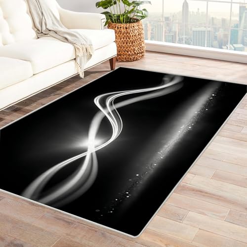 IEPOZWA Linien FüRs Wohnzimmer Schlafzimmer Jugendzimmer Waschbar rutschfeste Teppiche Waschbar Teppich Modern(Schwarz)-210x300cm von IEPOZWA