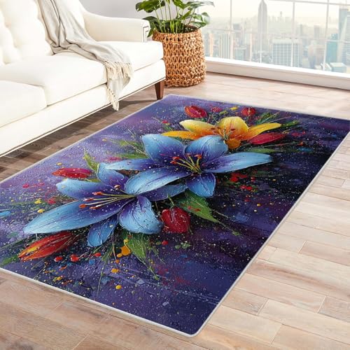IEPOZWA Mehrfarbiger Abstrakter Wellen Teppich BlüTen Wasserfest schnell trocknend Outdoor geeignet für Garten Partyzelt Camping Boot(Lila)-90x150cm von IEPOZWA