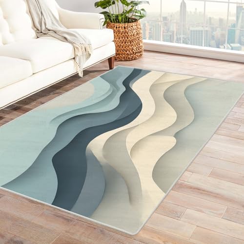 IEPOZWA Mehrfarbiger Abstrakter Wellen Teppich Meer Waschmaschinengeeignet, Schnelltrocknend, Weiche Textur, Für Wohnbereich, Küche(Weiß)-210x270cm von IEPOZWA