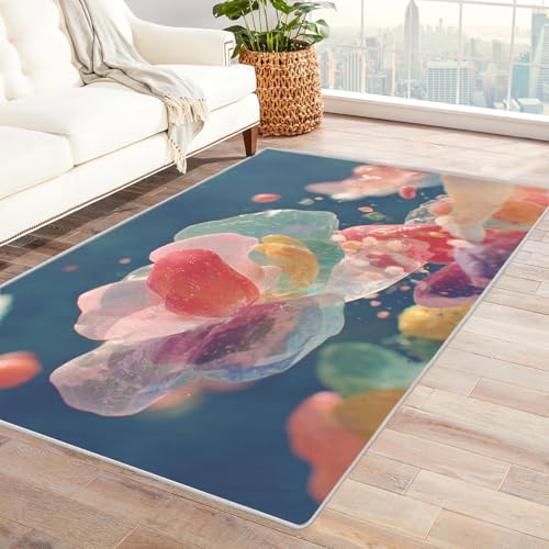 IEPOZWA Mehrfarbiger Abstrakter Wellen Teppich Steine Teppich Bunt FüRs Wohnzimmer Schlafzimmer Küche Jugendzimmer Waschbarer Teppiche rutschfeste Bodenmatte(Rosa)-150x180cm von IEPOZWA