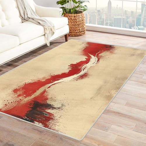 IEPOZWA Mehrfarbiger Abstrakter Wellen Teppich Tinte Teppich Bunt FüRs Wohnzimmer Schlafzimmer Küche Jugendzimmer Waschbarer Teppiche rutschfeste Bodenmatte(Weiß)-210x270cm von IEPOZWA