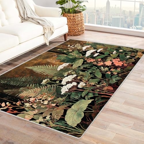 IEPOZWA Minimalistischer Blumenteppich für Räume Weiße Blumen FüRs Wohnzimmer Schlafzimmer Jugendzimmer Waschbar rutschfeste Teppiche Waschbar Teppich Modern(Weiß)-90x150cm von IEPOZWA