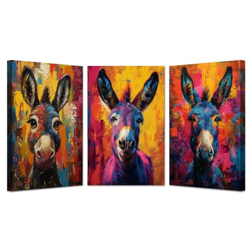 IEPOZWA Moderne Bild Bunt Modern | Pop Art Bilder XXL, Bunter humorvoller Esel Leinwand Bild XXL Format Wandbilder Wohnzimmer Wohnung Deko Kunstdrucke-40x60cmx3 Framed (Rosa, Gelb, Blau) von IEPOZWA