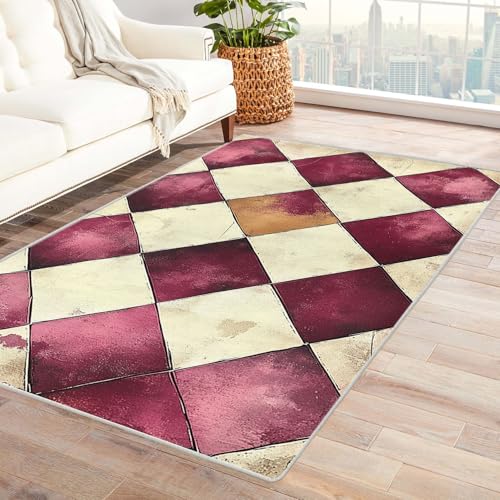 IEPOZWA Moderne Geometrische Teppich für Wohnzimmer Ziegelmuster Waschbarer Teppiche Rutschfester 3D Gedruckter Bodenteppich FüR Jungen MäDchen Teenager(Rot)-210x270cm von IEPOZWA