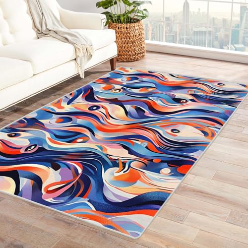 IEPOZWA Moderner Cartoon-Teppich In Geringer Sättigung Welle Waschbarer Teppiche Rutschfester 3D Gedruckter Bodenteppich FüR Jungen MäDchen Teenager(Farbe)-90x150cm von IEPOZWA